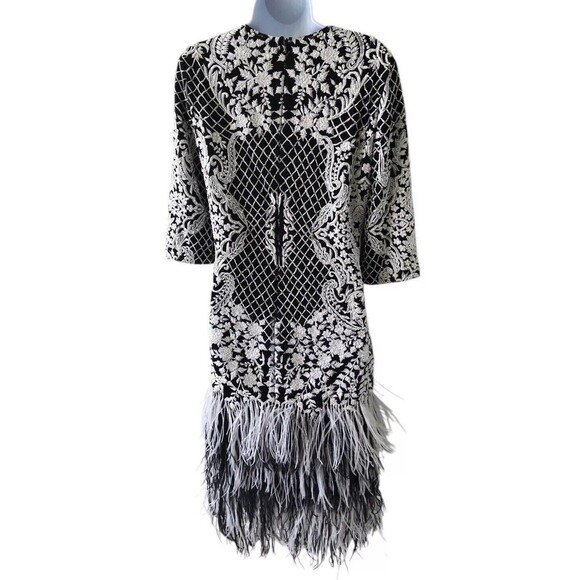Unbranded White/Black Lace Overlay Feather Detail Lined Dress No Size Tag *Read* - Picture 4 of 13